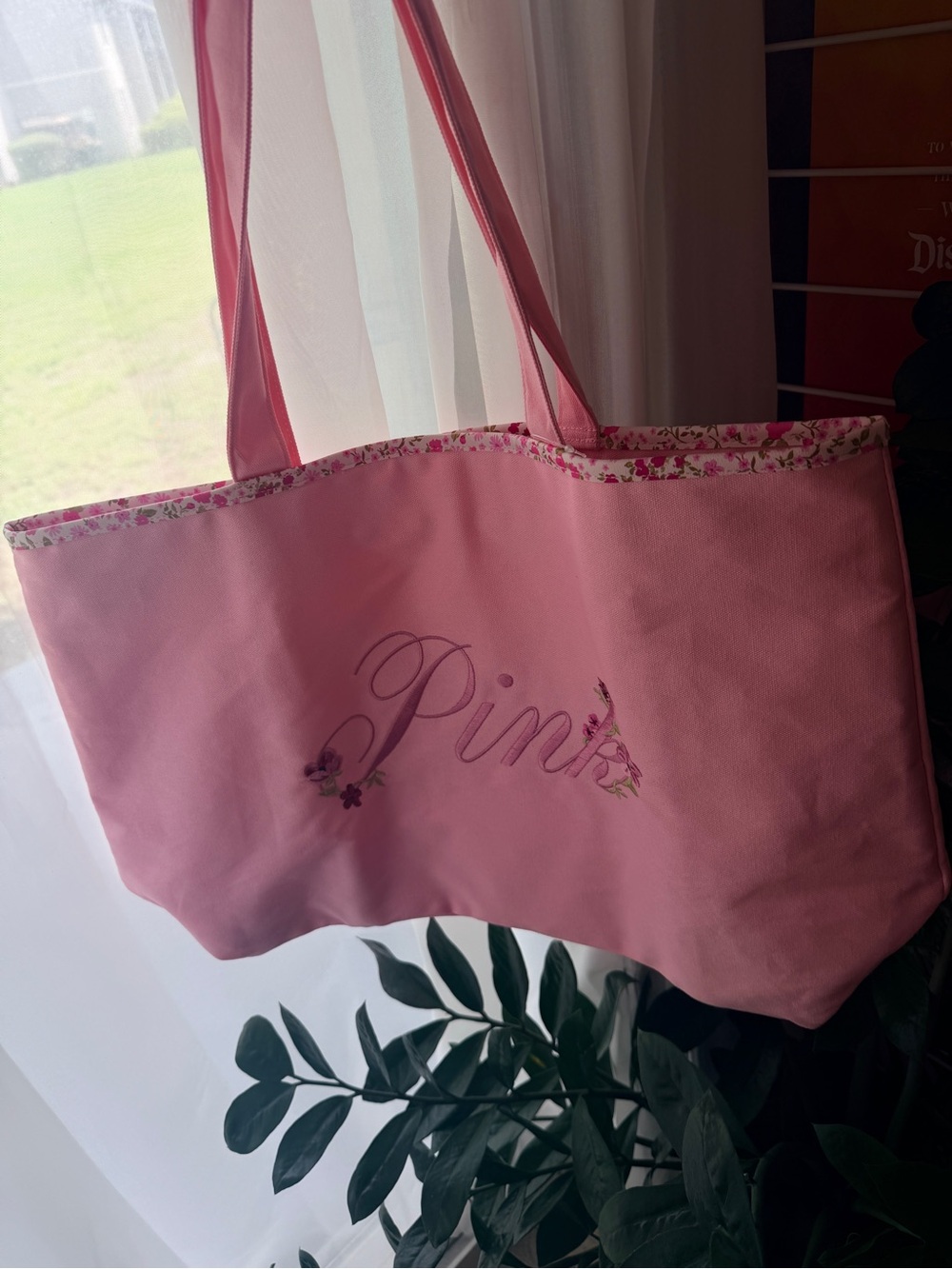 PINK Victoria's Secret Floral Embroidered Pink Tote - Picture 5 of 8